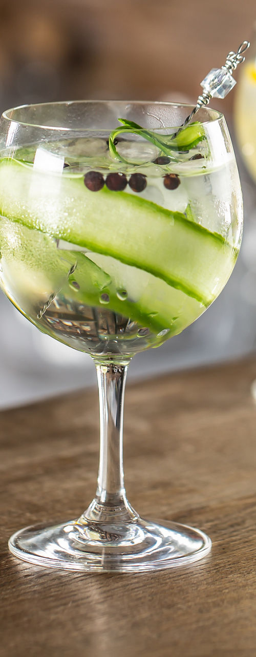 Assorted gin cocktails with fresh garnishes