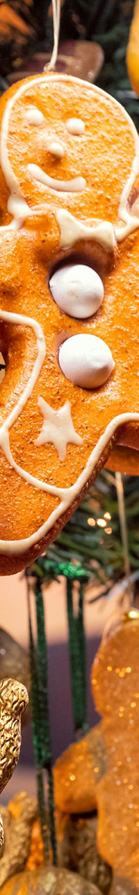 Festive gingerbread ornaments on holiday display