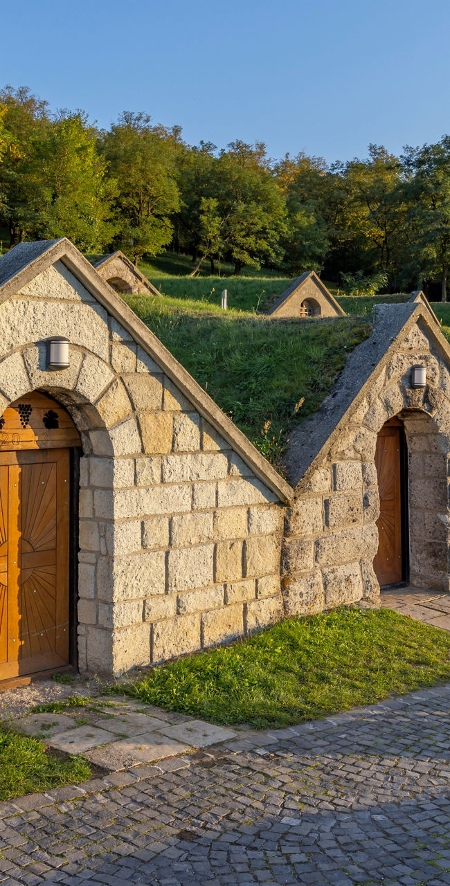 Stone cellar houses in scenic countryside