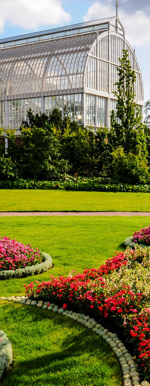 Beautiful botanical garden with glasshouse