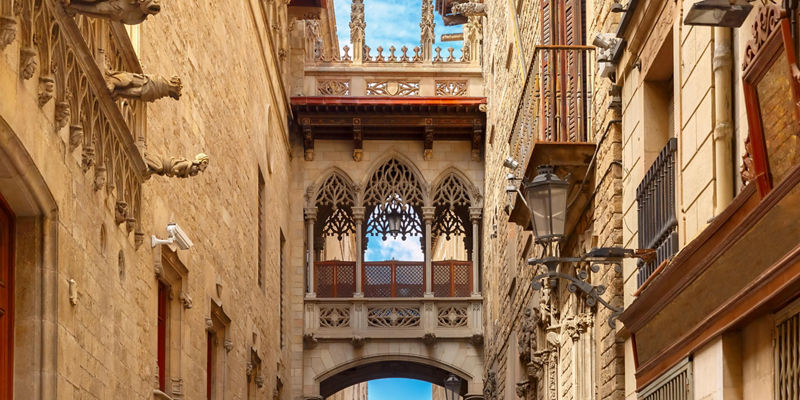 Historic Gothic Quarter bridge in Barcelona