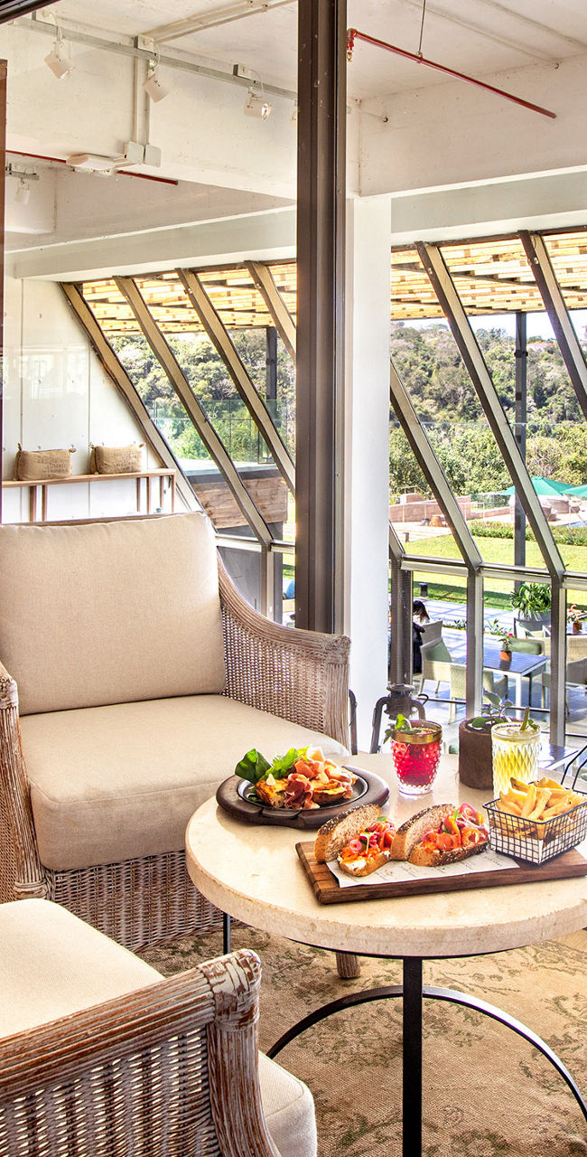 Elegant lounge with scenic outdoor view