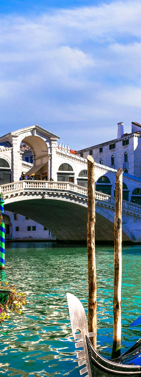 Gondolas by Rialto Bridge in Venice