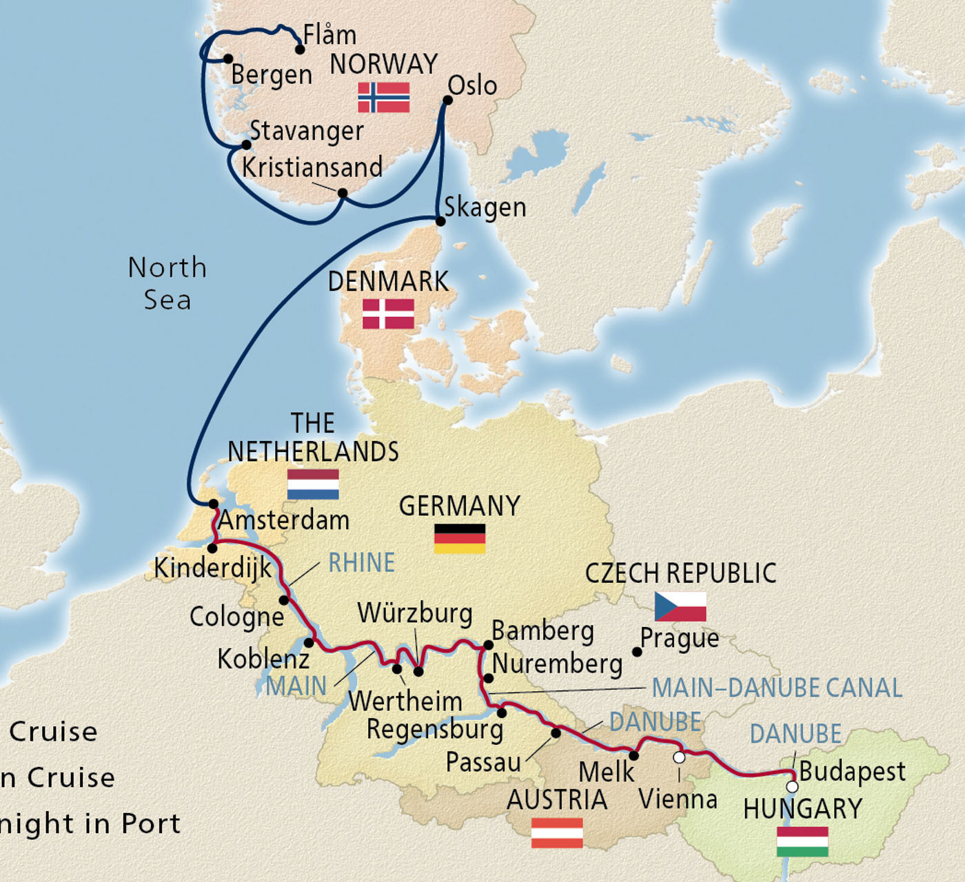 Map of Grand European & Viking Fjords itinerary