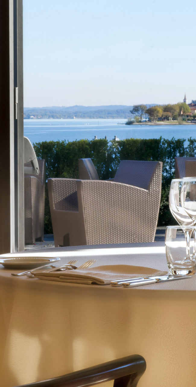 Elegant dining room with lake view