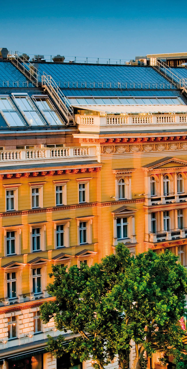 Historic European building at dusk
