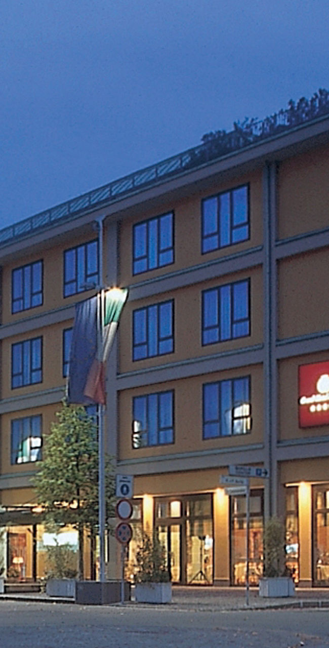 Modern building exterior at dusk