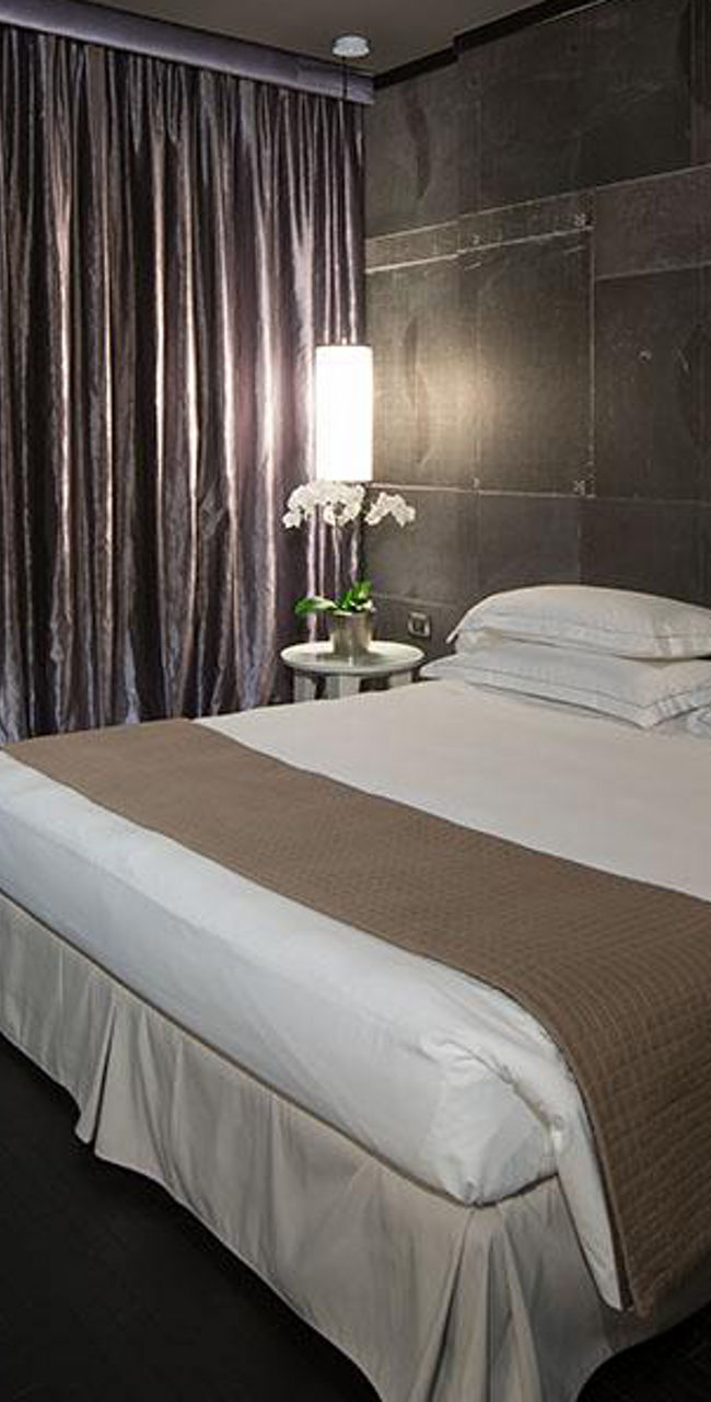 Modern hotel room with sleek decor