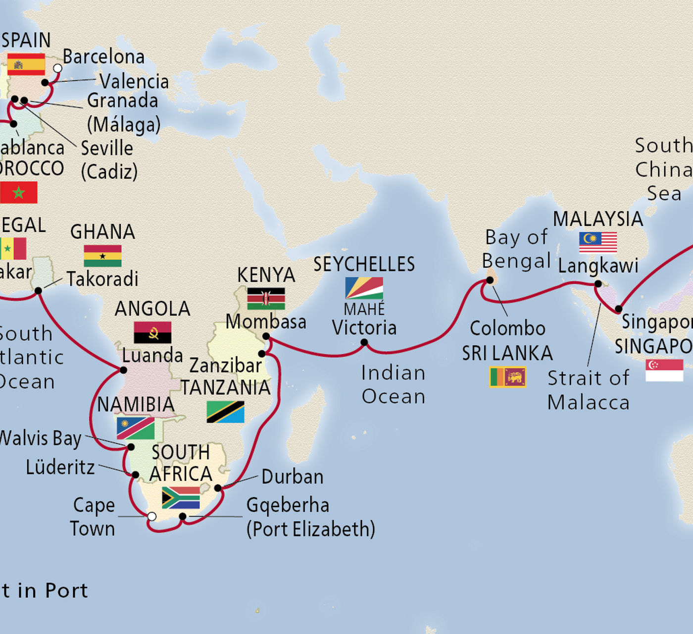 Map of Grand Iberia, Africa & Asia Passage itinerary