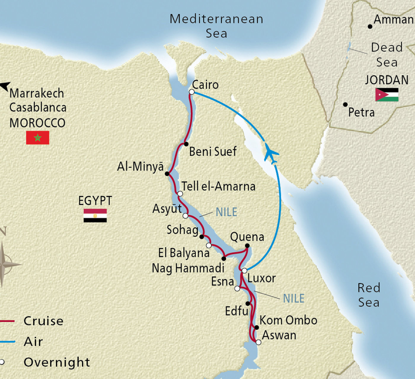 Map of Grand Nile Journey I itinerary