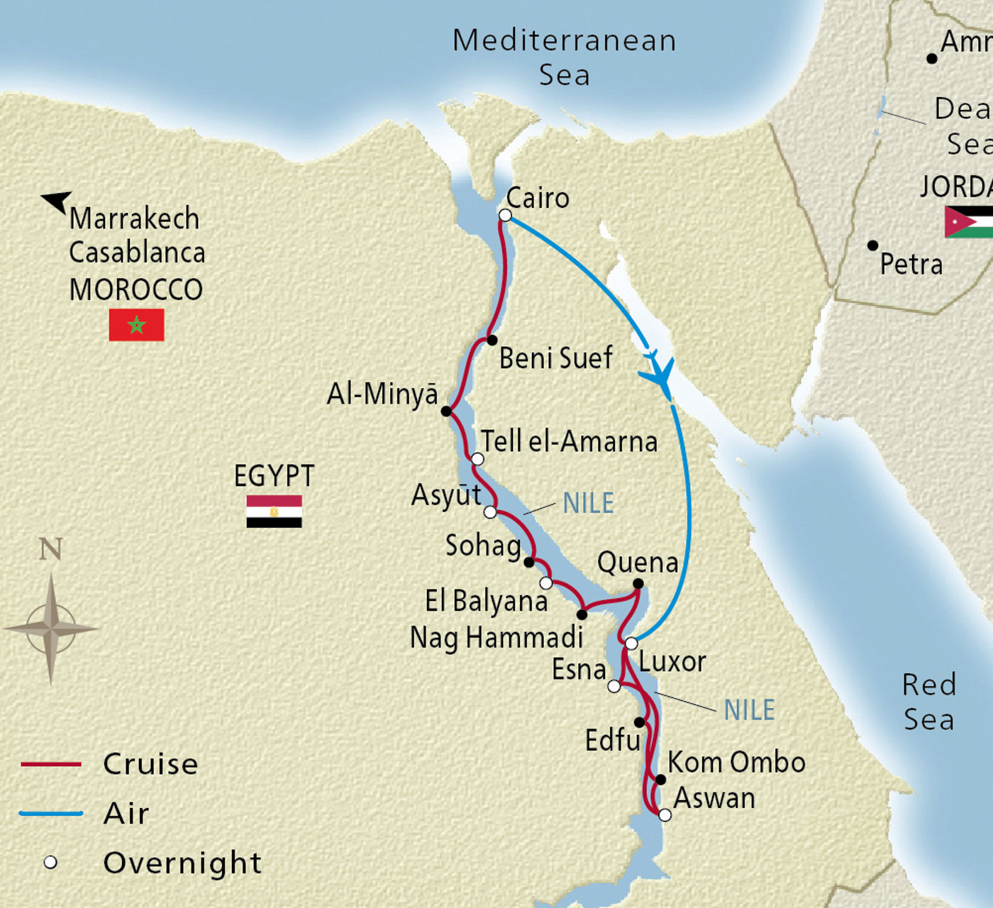 Map of Grand Nile Journey II itinerary