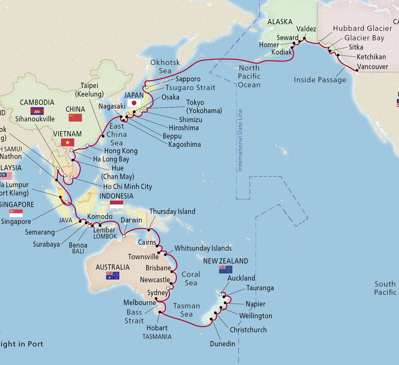 Map of Grand Pacific Explorer itinerary