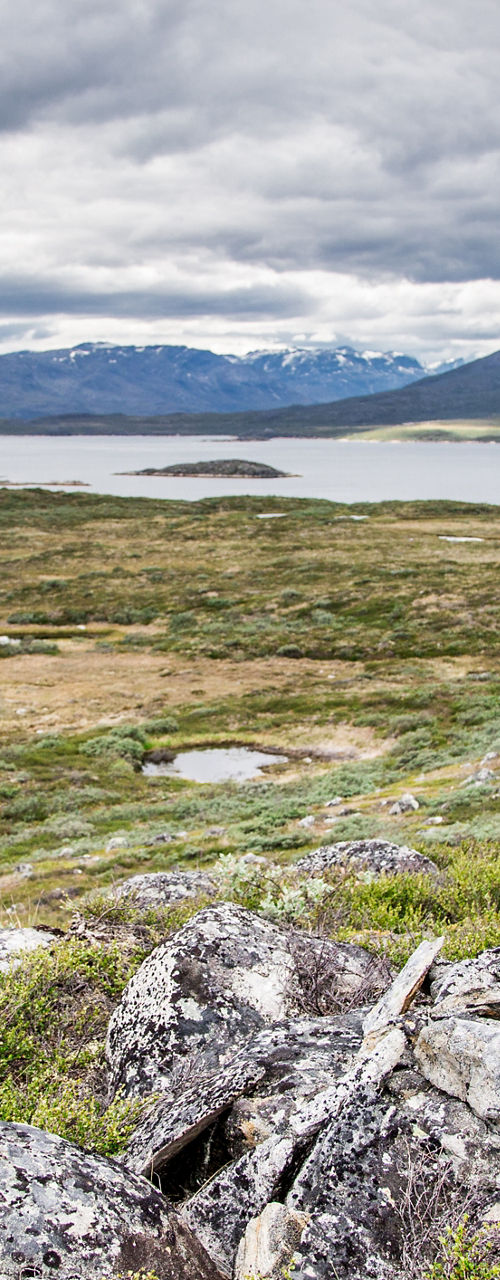 Scenic mountain landscape with lakes and rocks