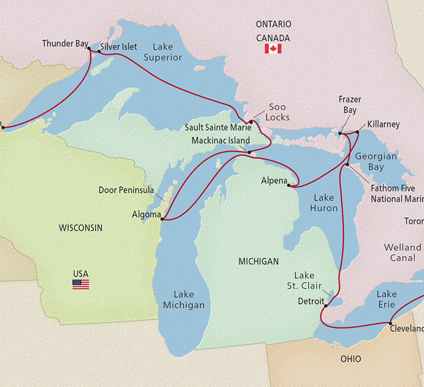 Map of Great Lakes Collection itinerary