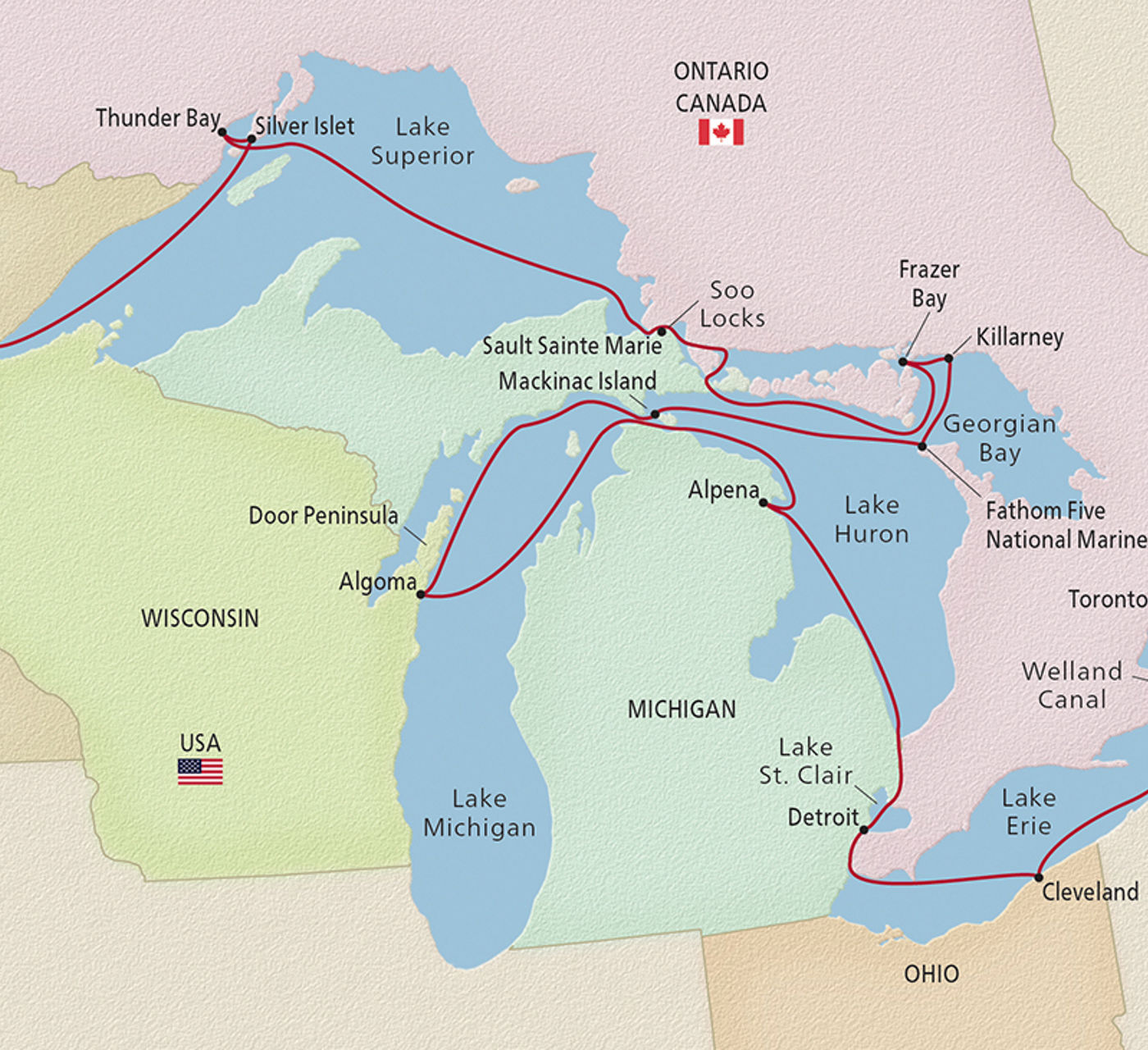 Map of Great Lakes Collection itinerary