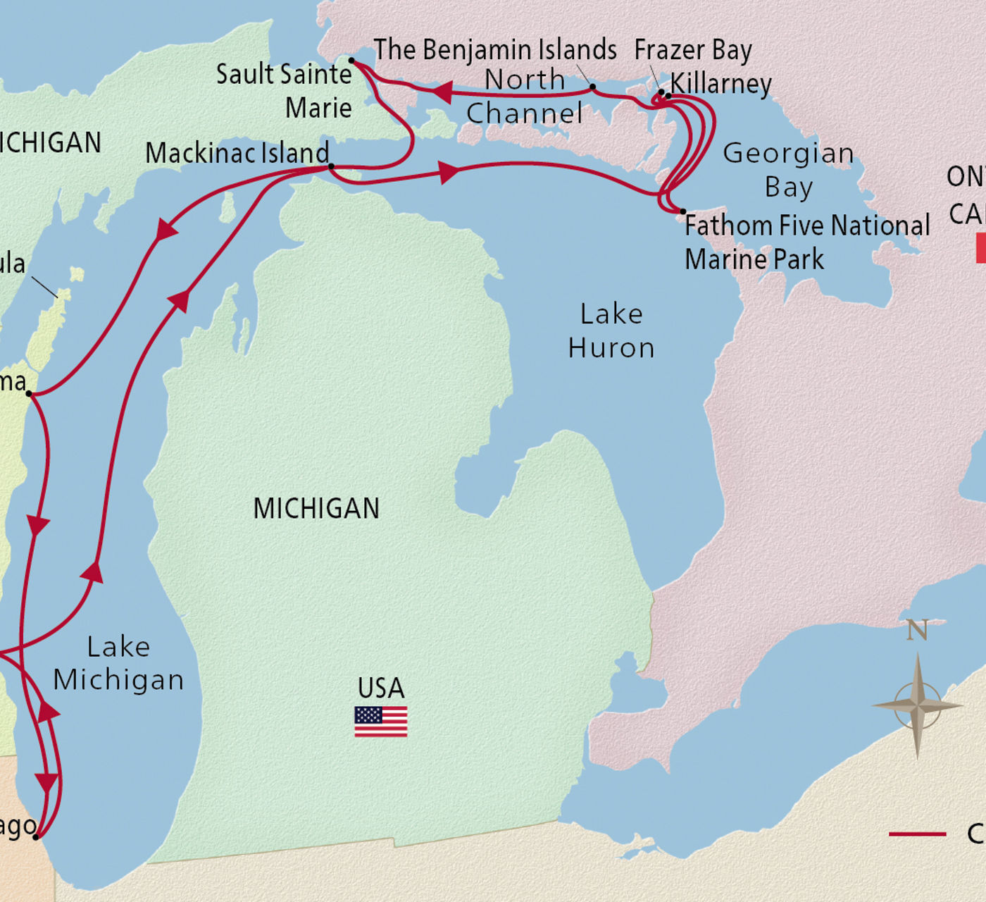 Map of Great Lakes Treasures itinerary