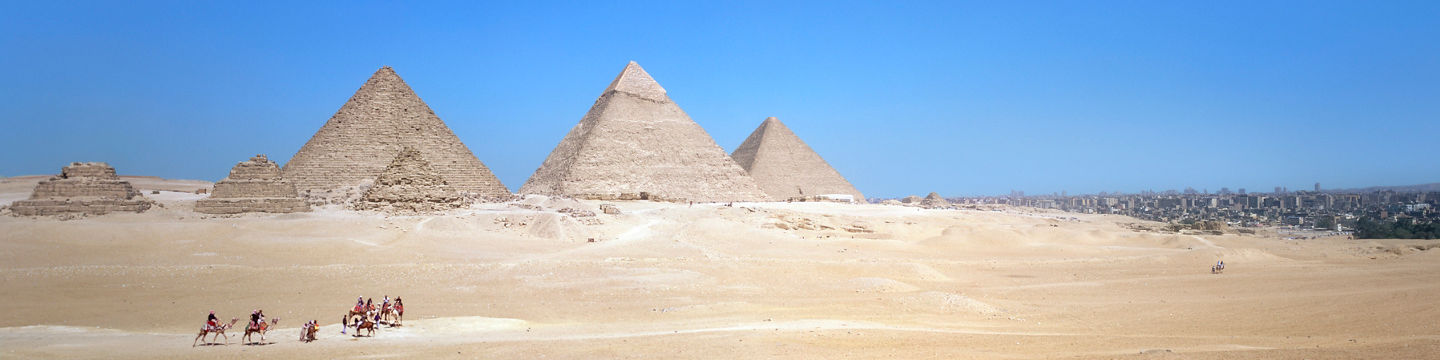 Panoramic view of Giza pyramids in Egypt