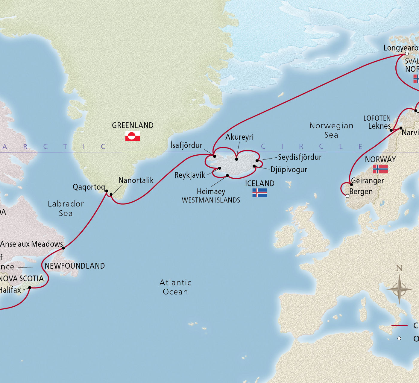 Map of Greenland, Iceland, Norway & Beyond itinerary