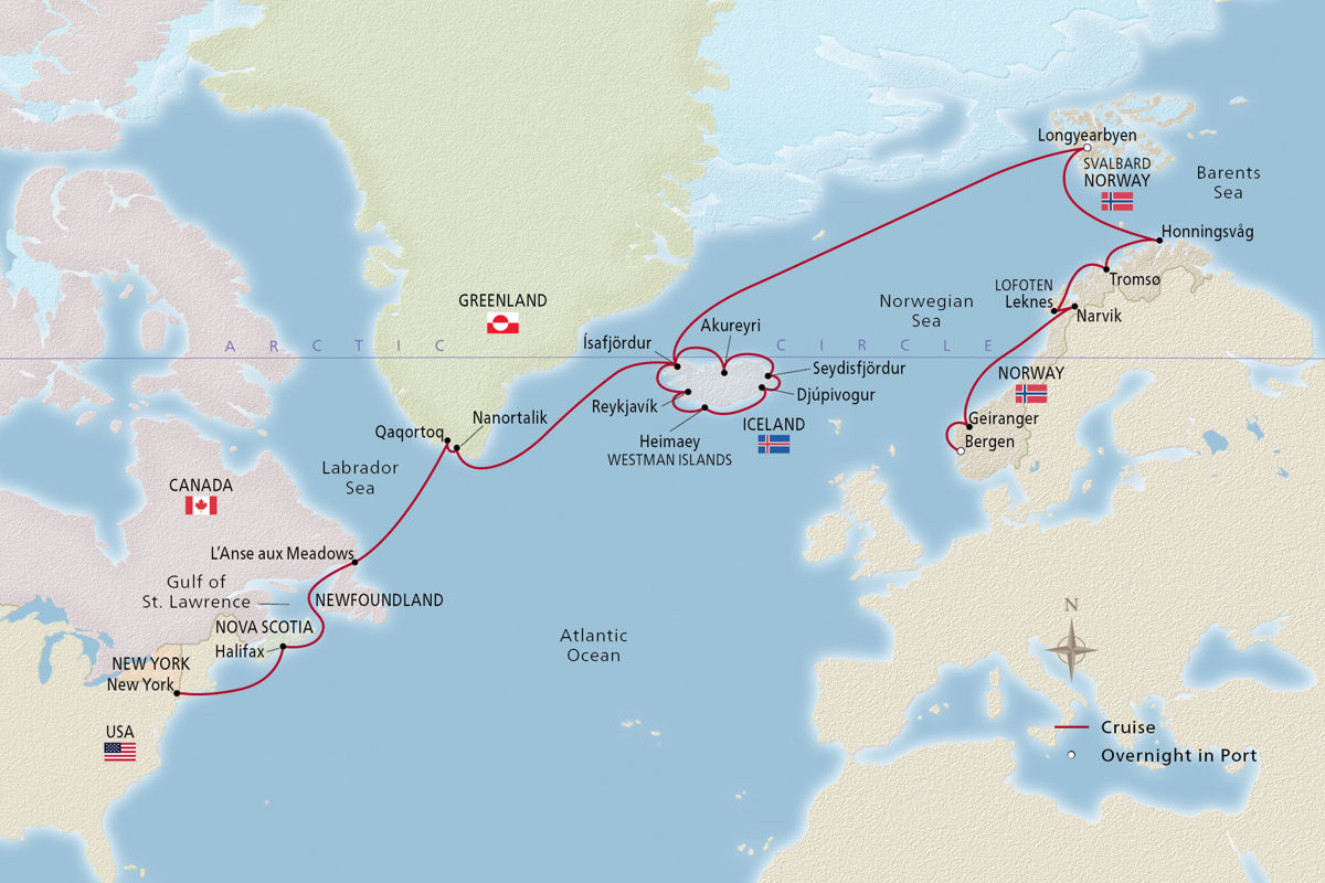 Greenland, Iceland, Norway & Beyond – route map