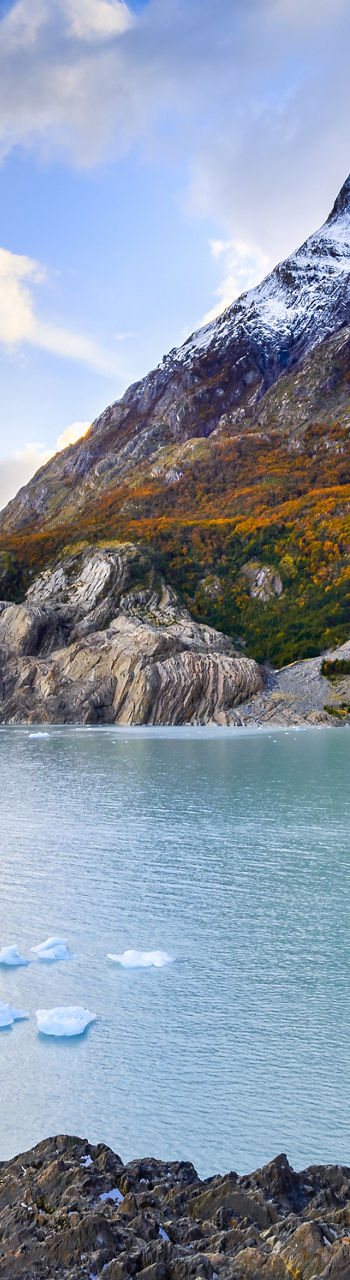 Scenic glacier lake with mountain backdrop