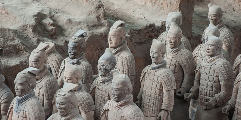 Terracotta Army statues in archaeological site