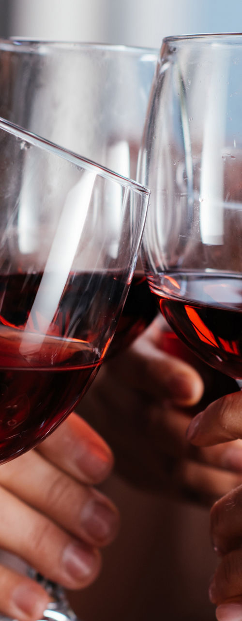 Friends toasting with red wine glasses