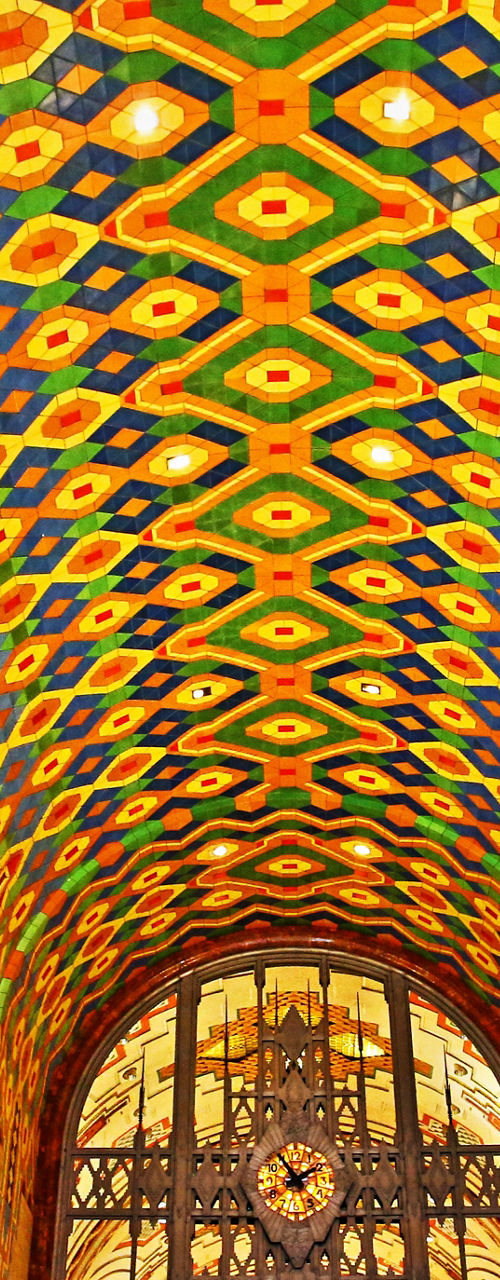 Vibrant art deco architecture in grand hall