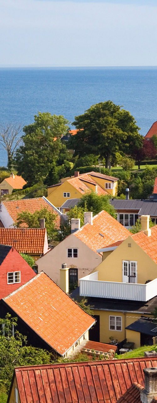Scenic coastal village with church view
