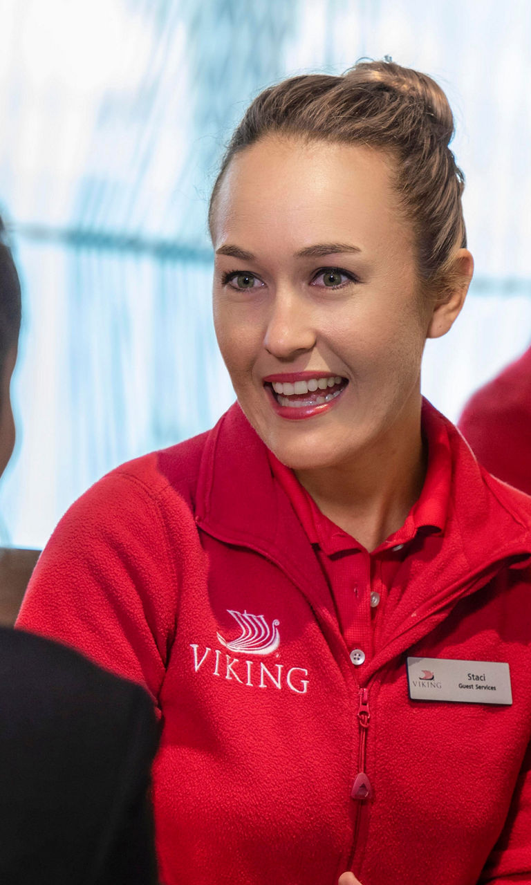 Customer service interaction at reception desk