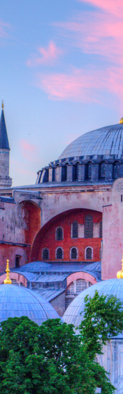 Hagia Sophia at sunset with vibrant sky