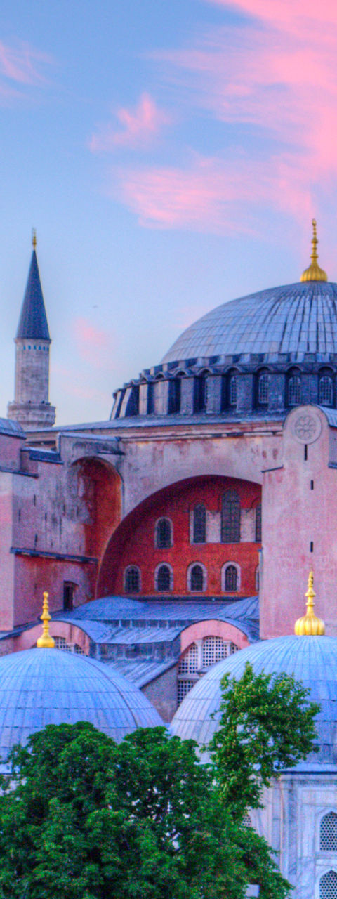 Hagia Sophia at sunset with vibrant sky