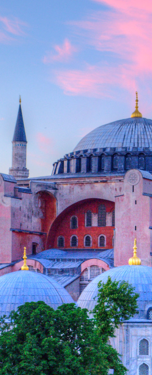 Hagia Sophia at sunset with vibrant sky