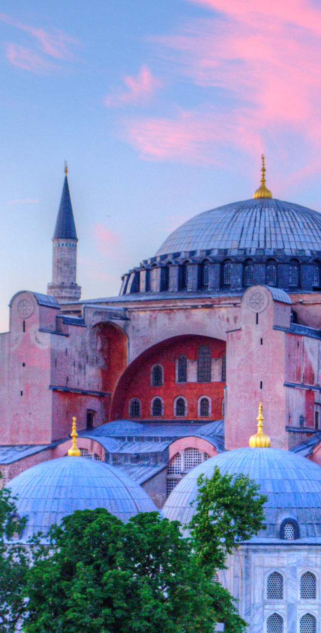 Hagia Sophia at sunset with vibrant sky