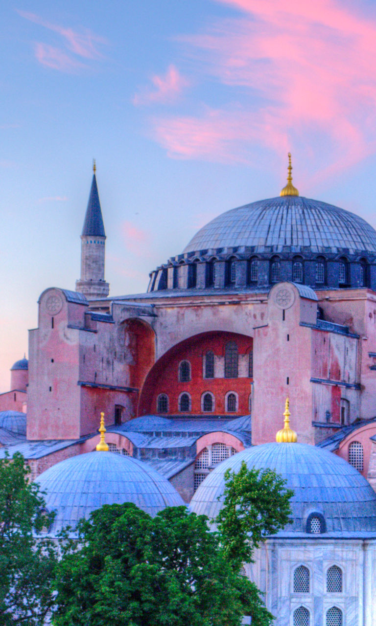 Hagia Sophia at sunset with vibrant sky