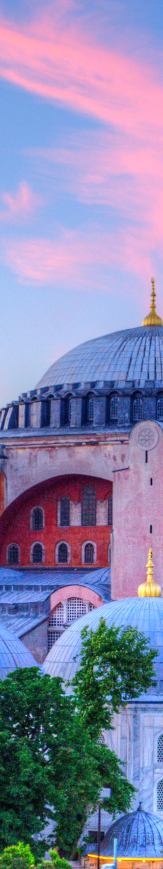 Hagia Sophia at sunset with vibrant sky