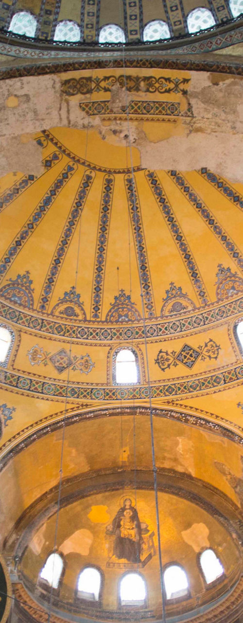 Interior of Hagia Sophia with ornate dome