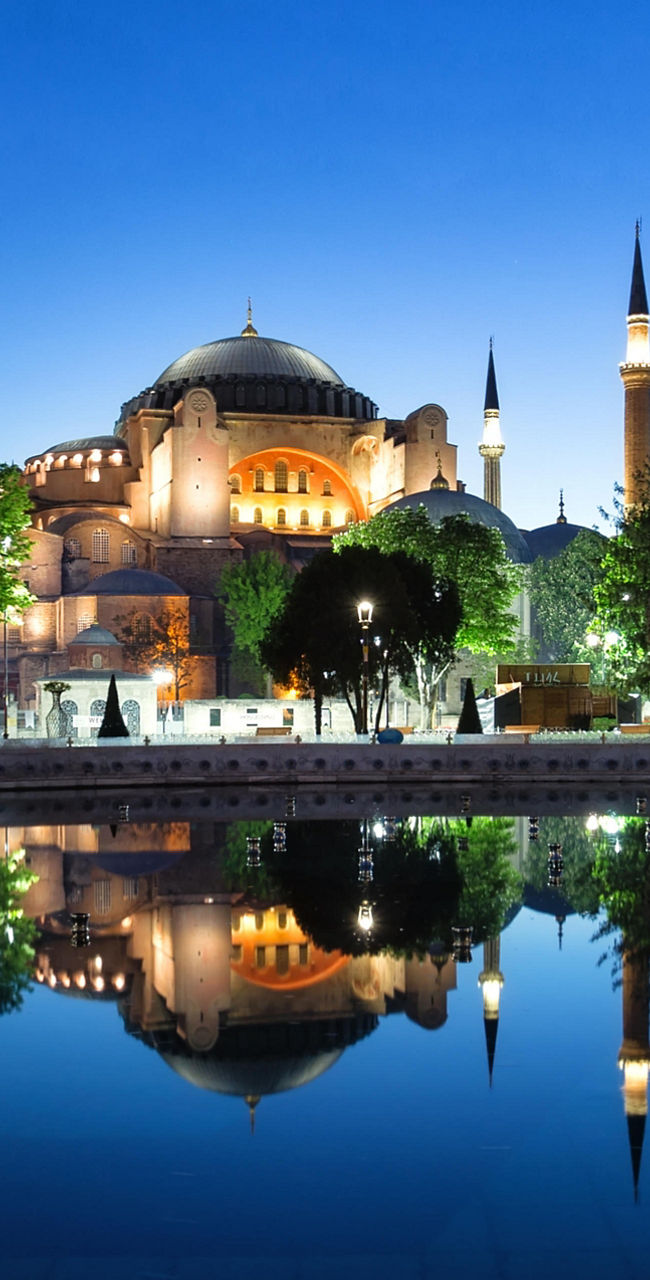 Hagia Sophia at dusk with reflection