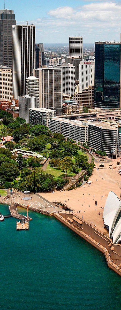 Aerial view of Sydney Opera House and skyline