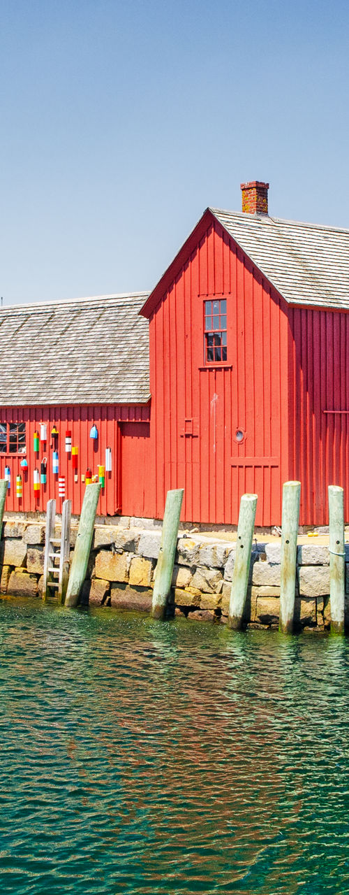 Red fishing shack by the harbor