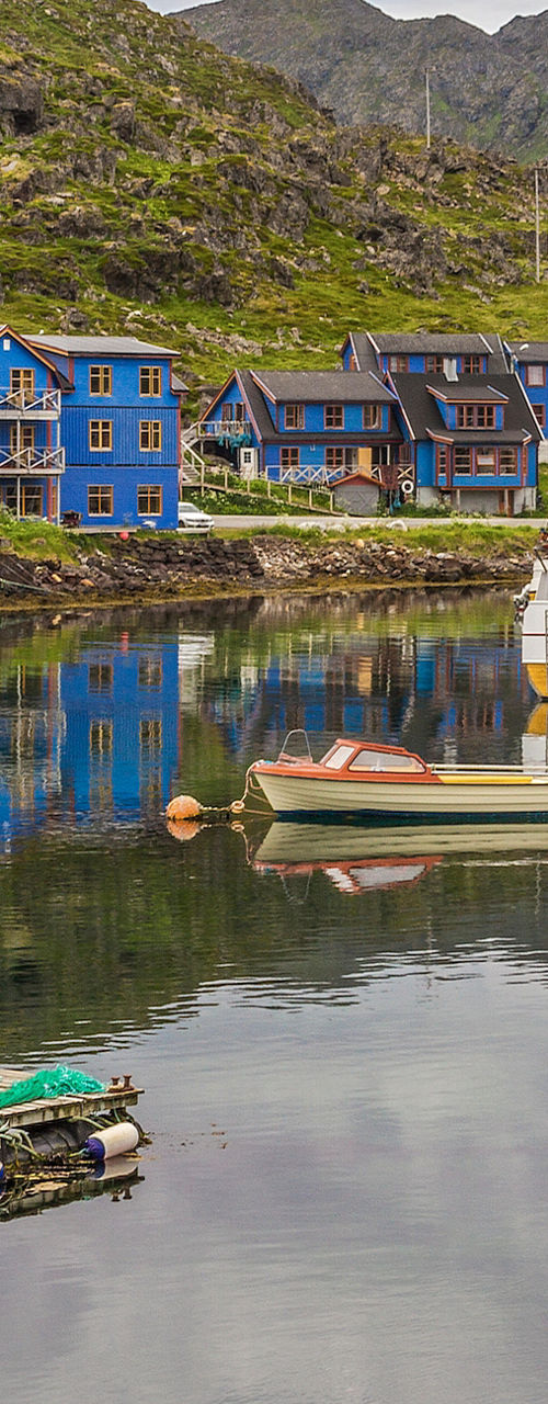 Scenic fishing village with colorful boats