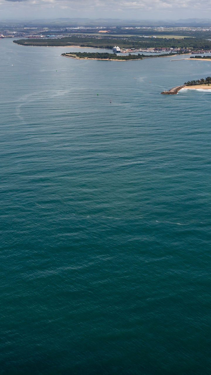 Aerial view of coastal waterways and jetties