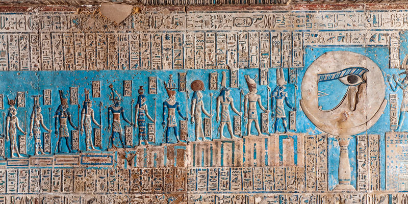 Ancient Egyptian ceiling with hieroglyphs