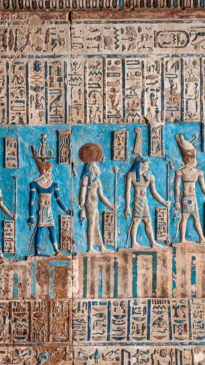 Ancient Egyptian ceiling with hieroglyphs