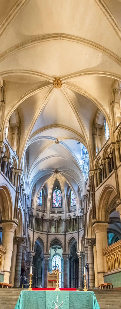 Majestic cathedral interior with red carpet