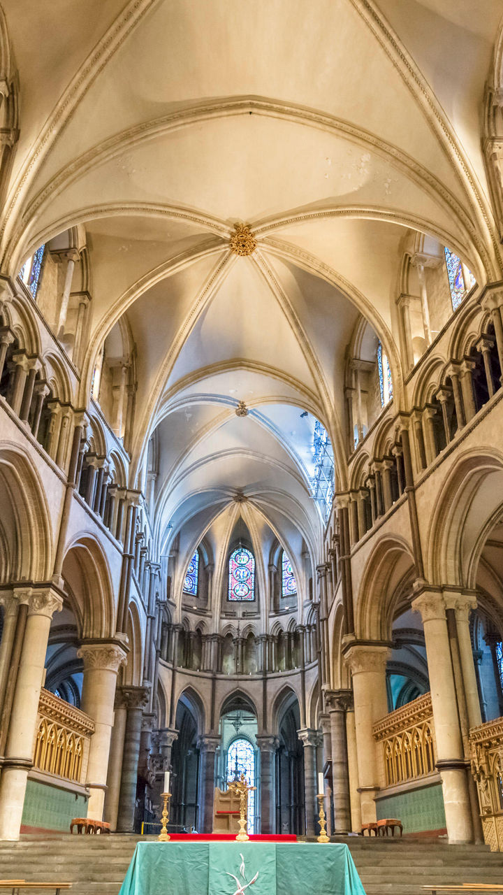 Majestic cathedral interior with red carpet