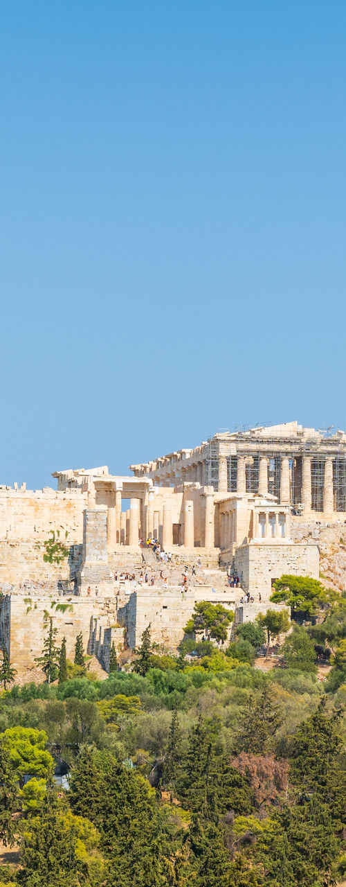 Acropolis of Athens under clear blue sky