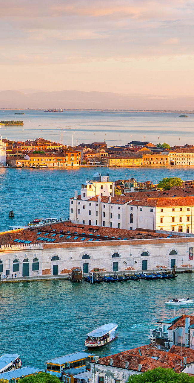 Scenic Venice skyline at sunset