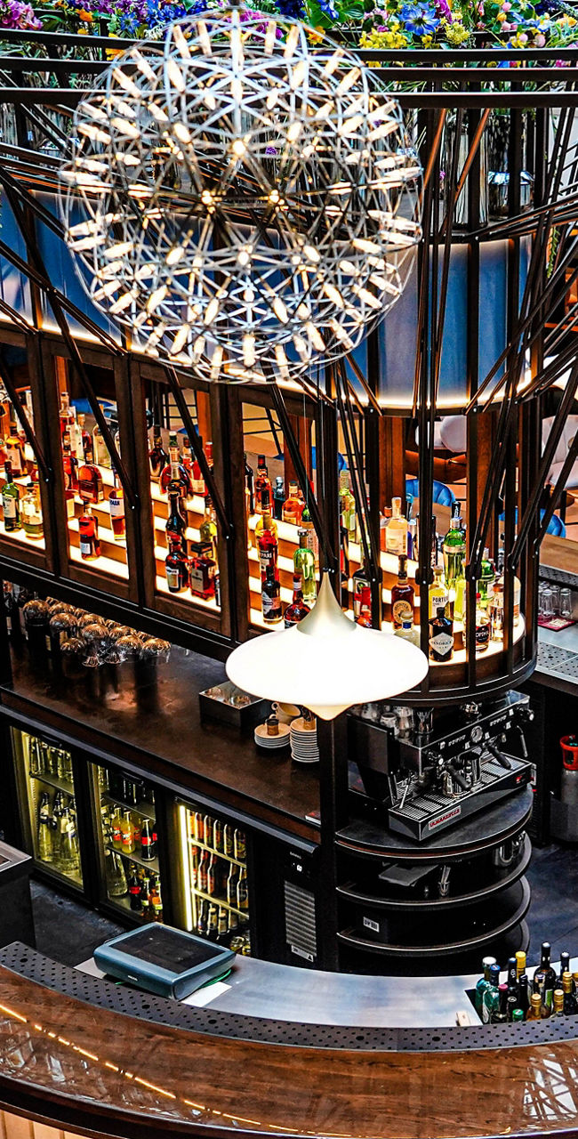 Modern bar with elegant seating and lighting