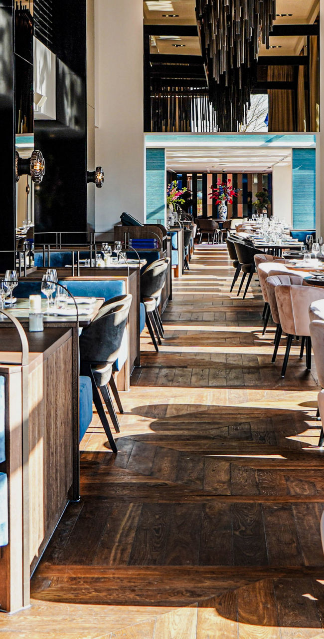 Elegant restaurant interior with natural light