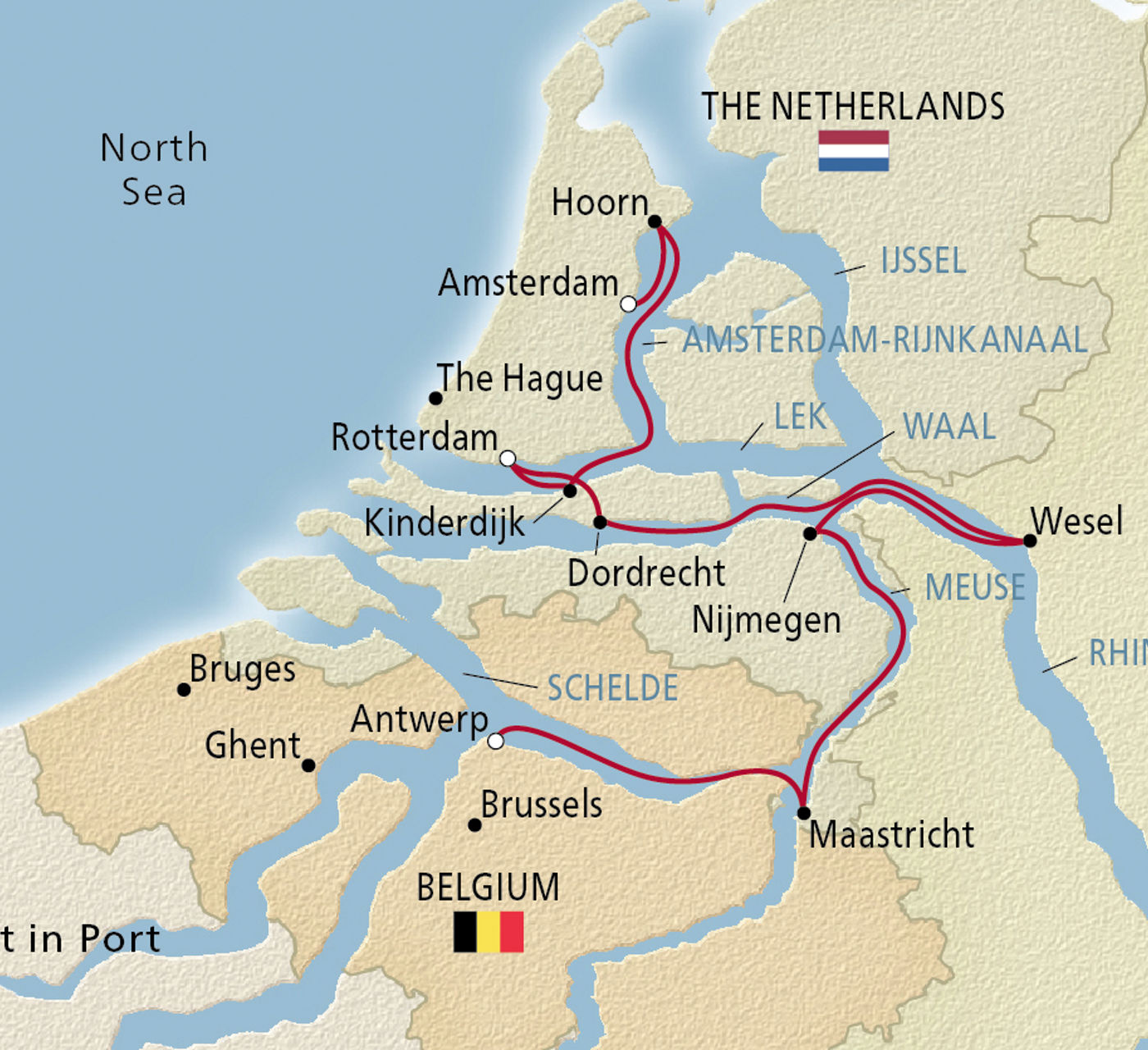 Map of Holland & Belgium itinerary
